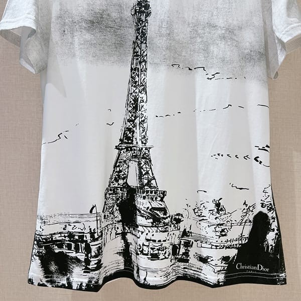 稀少ディオール n級品 Paris コットン リネン Tシャツ エッフェル塔 deu78307